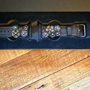 Coach Tea Rose Leather Apple Watch Band in Black 38-42mm
